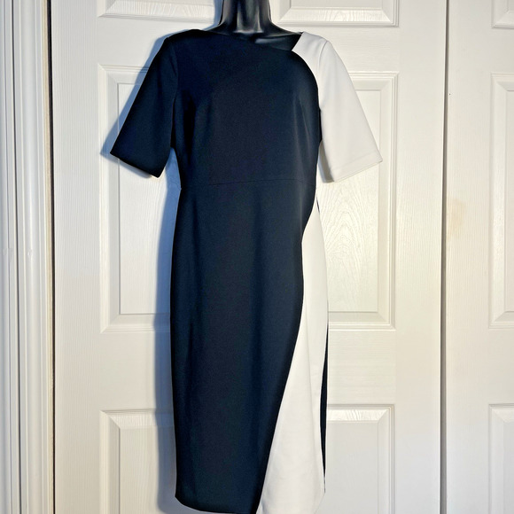 Maggy London Dresses & Skirts - Maggie London Dress Women US 6 Black White Colorblock Asymmetric Neckline Career